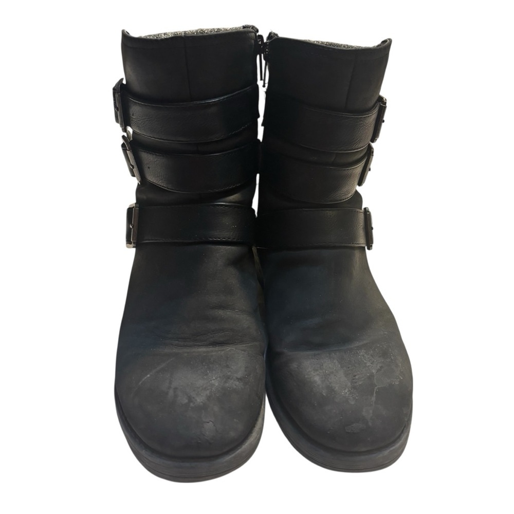 XOXO Moto Boots Size 8.5 Black Triple Buckle Belissa Faux Leather Wool lined - Picture 5 of 12
